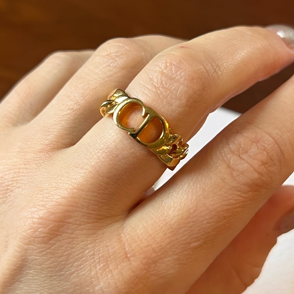Dior Gold-Tone Link Logo Ring - Picture 4 of 8